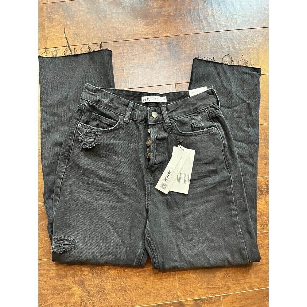 Zara Straight Fit High Rise Leg Crop Rigid Button Fly NWT Sz 4